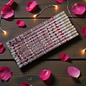 Vintage Valentine’s Day Pencils Lot of 10 Holographic Atlas #2 Heart Erasers Red